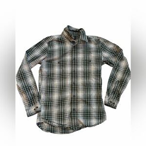 Filson Men's Dark Green and White Plaid Shirt size small